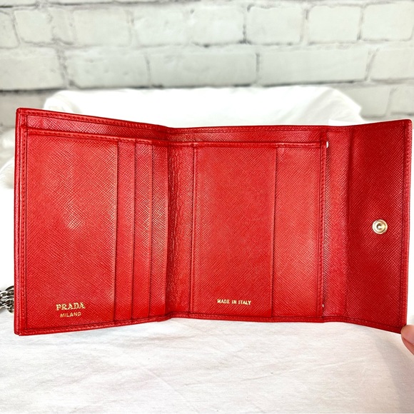 PRADA Saffiano red leather compact mini wallet crossbody bag - Picture 10 of 16